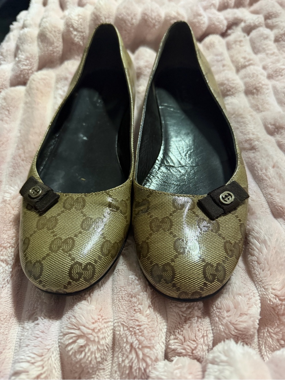 Gucci Beige Brown Monogram Ballet Flats